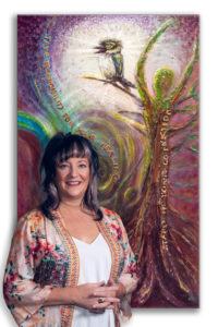 Kerryn Knight with her Empowered Art Therapy and Kindred Art Space Creation Story Painting
